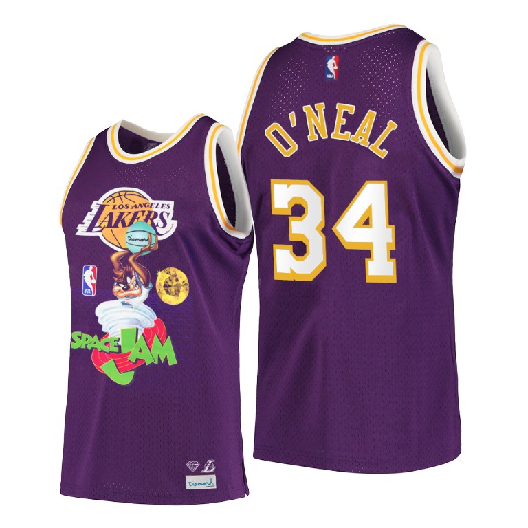 Men's Los Angeles Lakers Shaquille O'Neal #34 NBA Diamond Space Jam Purple Basketball Jersey DBO4283JE